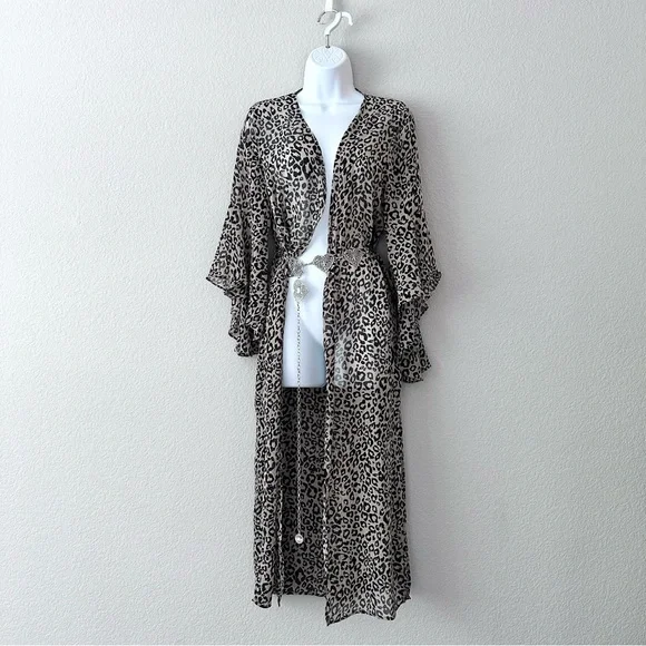 Leopard Print Bell Sleeve Kimono Cover Up - Picture 3 of 8